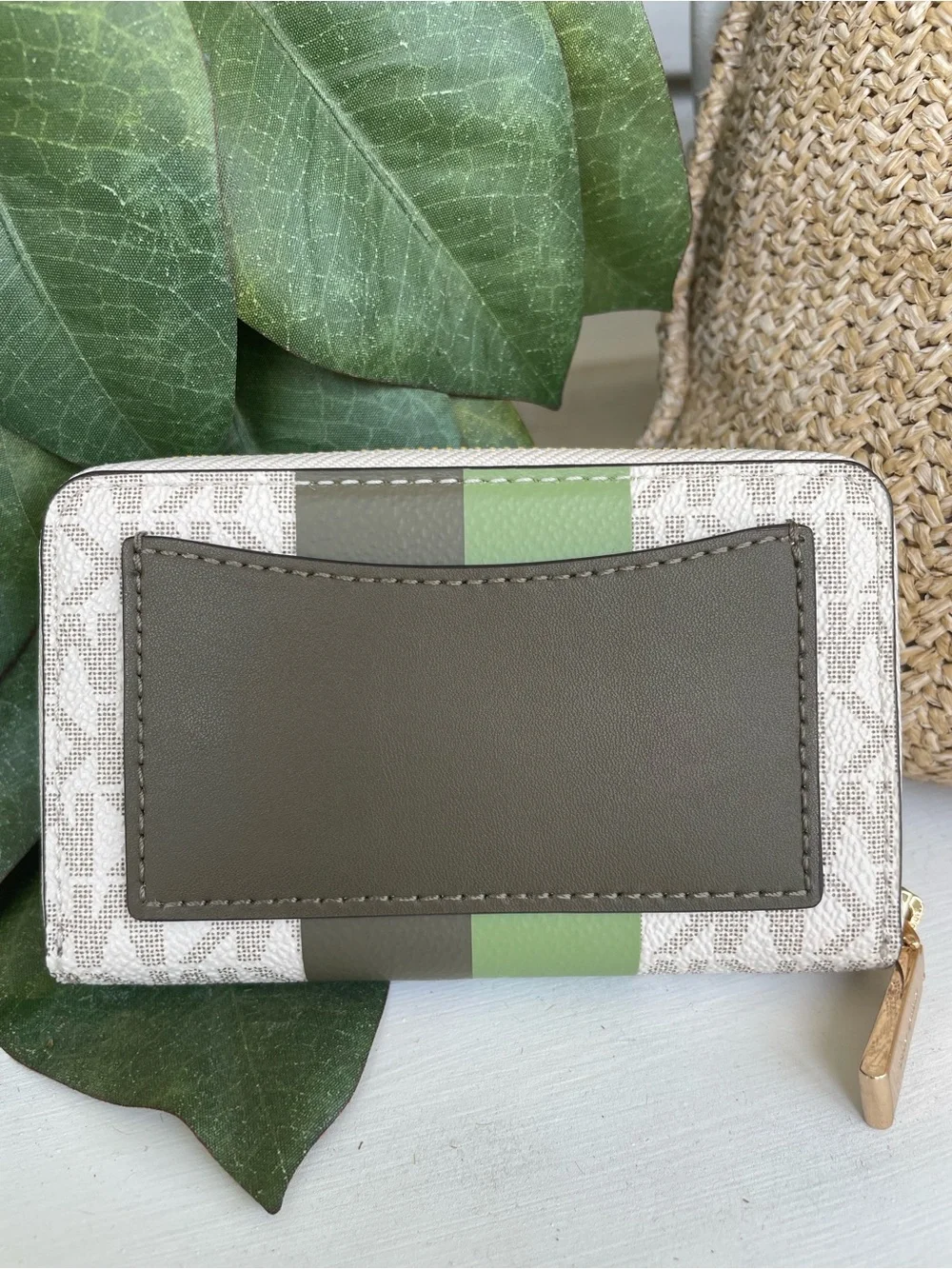 Michael Kors Small Jet Set Zip-Around Card Case Wallet: Vanilla, Sage, Olive